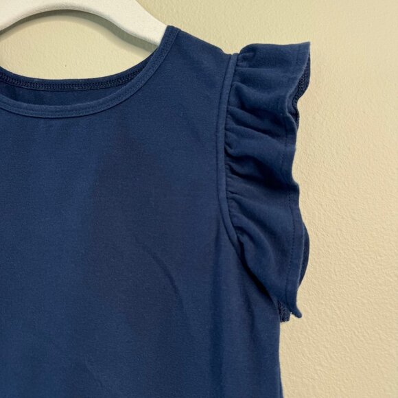 PINK CHICKEN Ruffle Sleeve Peplum Top Girls 7 Navy Blue Organic Cotton Flutter - Picture 3 of 5